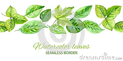 Horizontal seamless background with green leaves. watercolor vector Vector Illustration