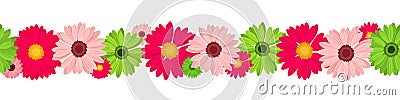 Horizontal seamless background with pink and green gerbera flowers. Vector illustration. Vector Illustration