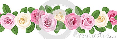 Horizontal seamless background with roses. Vector Illustration