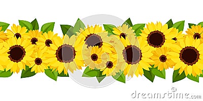 Horizontal seamless background with sunflowers and Vector Illustration