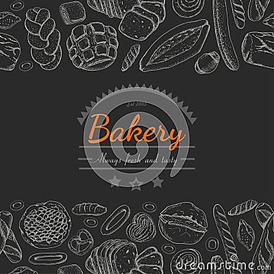 Horizontal seamless background with various bakery products Vector Illustration