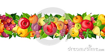 Horizontal seamless border with fruits. Vector illustration. Vector Illustration