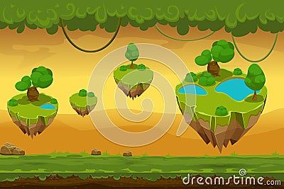 Horizontal seamless cartoon fantastic forest landscape Vector Illustration