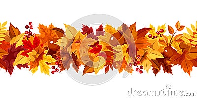 Horizontal seamless garland with colorful autumn leaves. Vector illustration. Vector Illustration