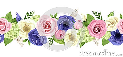 Horizontal seamless garland with colorful flowers. Vector illustration. Vector Illustration