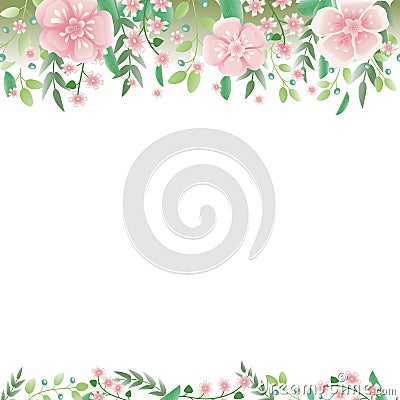 Horizontal seamless ornament from berries, branches with rose flowers and. Free for text. Vector Illustration