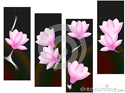 Horizontal seamless pattern with magnolia flowers. Vector Illustration