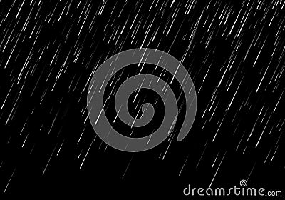 Horizontal seamless rain effect. Rainfall isolated on dark background. Vector Vector Illustration