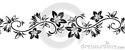 Horizontal seamless vignette with flowers. Vector Illustration
