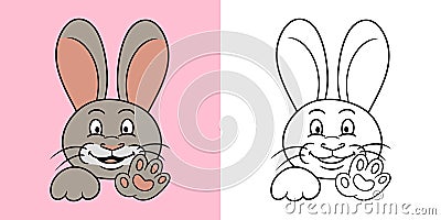 Horizontal Set of pictures, Funny cute rabbit smiling and waving his paw, vector Vector Illustration