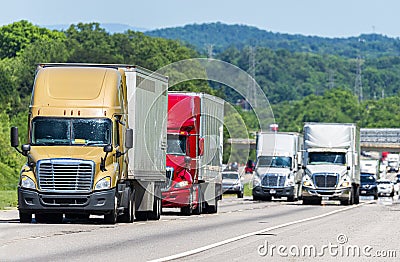 Busy Truck Traffic On Interstate Highway Stock Photo