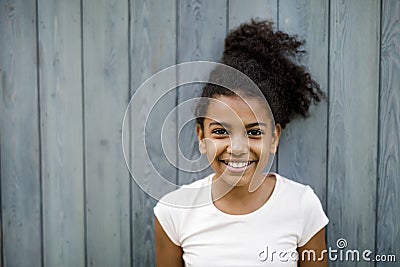 Horizontal shot of happy cute girl Stock Photo