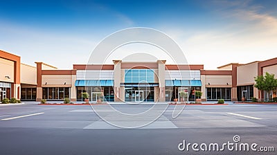 Horizontal shot of new retail strip shopping center with under construction. AI Generative Stock Photo