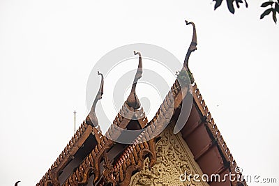 Horizontal shot of the Thai traditional vintage isosceles at Wat Anuphatkritdaram, Phuket Thailand. Religion photography Stock Photo