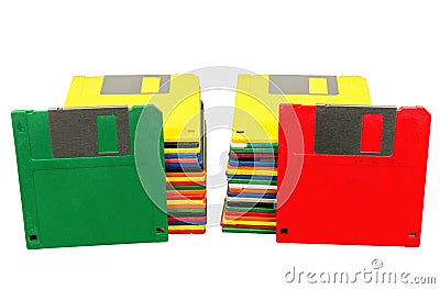 Two Stacks of Floppy Disks With Two Standing Front Stock Photo