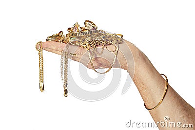 Hand Holding Gold Jewelry Stock Photo