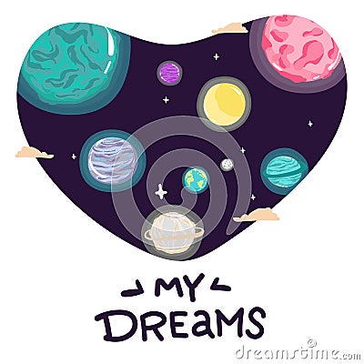 horizontal space background with abstract shape and planets. Web design. space exploring. vector illustration Vector Illustration