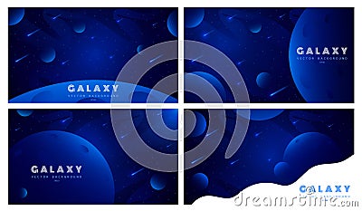 Horizontal space background with abstract shape and planets. Web design. Space exploring. Vector illustration of galaxy Vector Illustration
