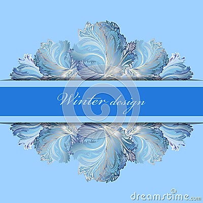 Horizontal stripe border design. Winter frozen glass background. Text place. Vector Illustration