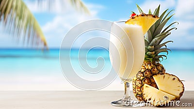 Horizontal summer concept with pina colada cocktail Stock Photo