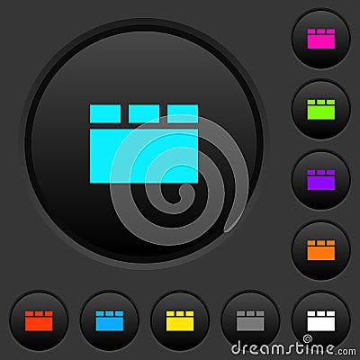 Horizontal tabbed layout dark push buttons with color icons Stock Photo