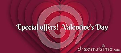 Horizontal template with design for Saint Valentine`s day. Promotion and sales banners, coupons, gift cards and labels. Vector Illustration