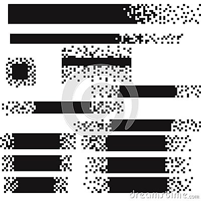 Horizontal title tag set pixel effect, mosaic footer, label. Geometric edges layot header banner. For text or design. Vector Illustration