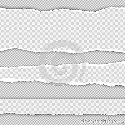 Horizontal torn paper edge. Realistic vector torn paper with ripped edges. Collection of white torn paper. Vector Vector Illustration