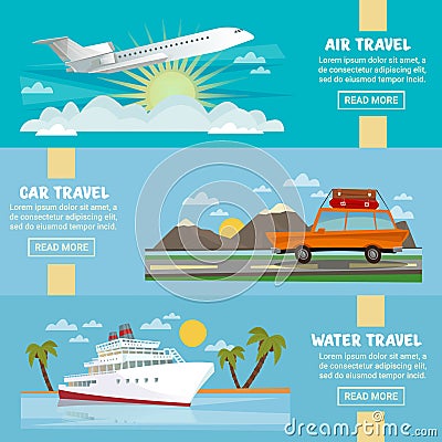 Horizontal Travel Banners Set Vector Illustration