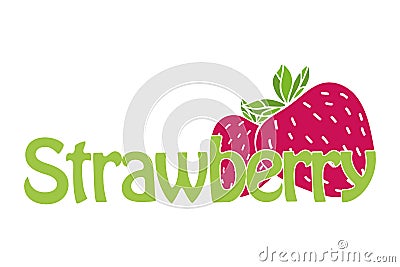 Horizontal trendy strawberry logo. Text and illustration in flat design. Vector Illustration