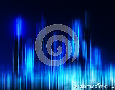 Horizontal vibrant digital blue night skyscrapers blur motion ab Cartoon Illustration