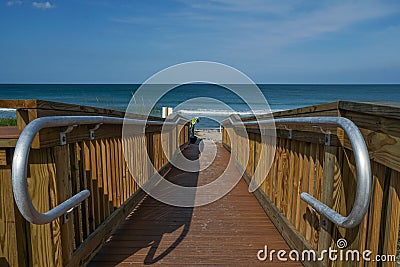 Horizontal view of a empty wooden pathway to the beach Editorial Stock Photo