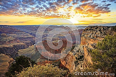 Horizontal view of famous Grand Canyon at sunrise Stock Photo
