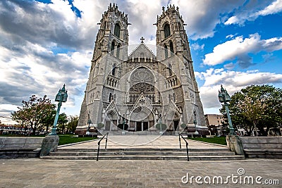 Horizontal view of the French Gothic revival styled Cathedral Basilica of the Sacred Heart, the Editorial Stock Photo