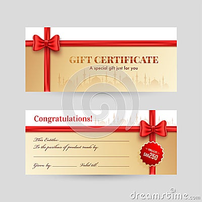 Horizontal view of front and back Gift Certificate. Stock Photo