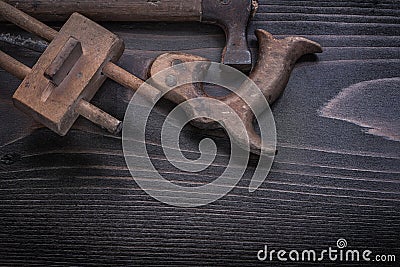 Horizontal view of longstanding hand saw marking Stock Photo