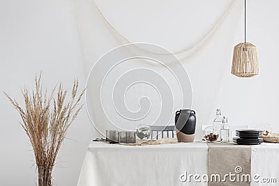 view of natural rustic dining room interior Stock Photo