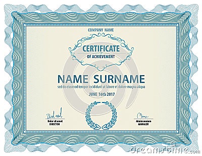 Horizontal vintage certificate template,diploma,Letter size ,lay Vector Illustration