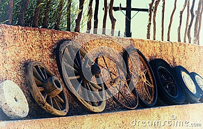 Horizontal vintage history of wheels film scan Stock Photo