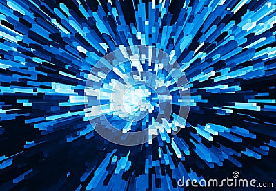 Horizontal vivid blue cube pixel explosion business Stock Photo