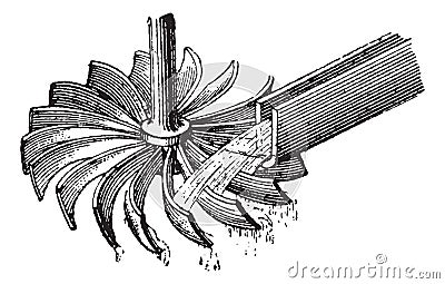 Horizontal water wheel, vintage engraving Vector Illustration