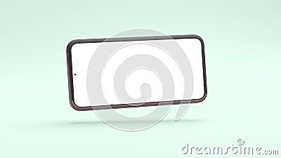 Horizontal wide screen mobile phone mockup floating on a green background in 3D rendering. Realistic template of isolated Stock Photo