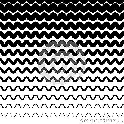 Horizontally repeatable irregular wavy lines. Billow, ripply, un Vector Illustration