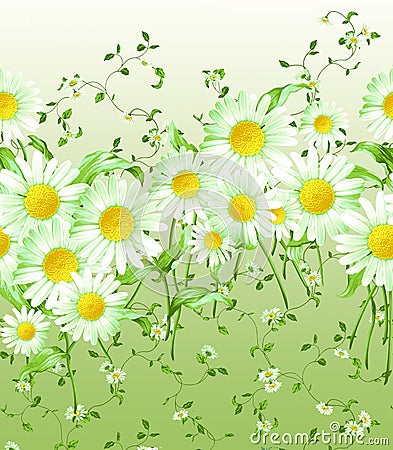 Horizontally repeating pattern of large and small daisies Stock Photo