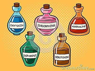 Hormones bottles pop art vector illustration Vector Illustration