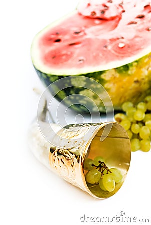 Horn and grape Stock Photo