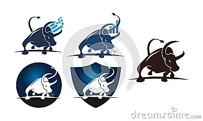 Horn Mascot Business Template Set Vector Illustration