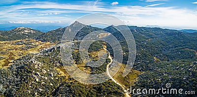 The Horn Peak and winding road, Mount Buffalo National Park - be Stock Photo