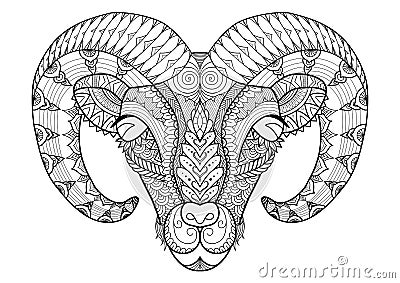 Horn sheep line art design for coloring book, t shirt design, tatoo and so on Vector Illustration