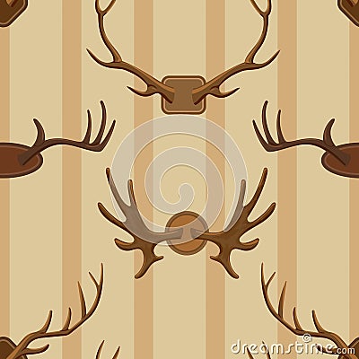 Horn vector horned wild animal and deer or antelope antlers illustration set of hunting trophy of reindeer Vector Illustration